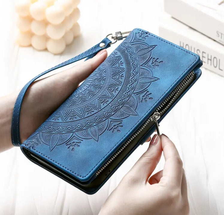 Long Lanyard Flap Faux Leather Phone Case - Zipper Wallet Card Holder Case